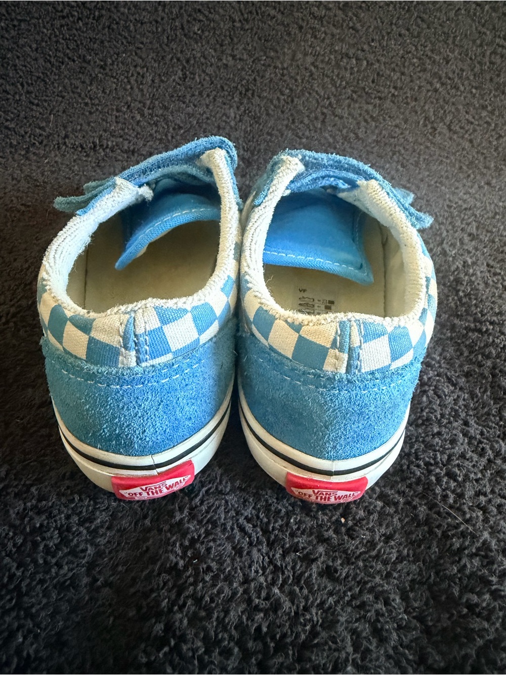 Vans Kids Teal Blue and White Checkerboard Velcro Sneakers - Picture 3 of 5